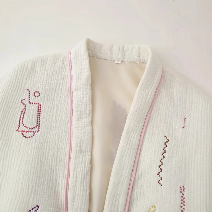Damen gestickte Baumwolljacke mit großen Taschen und lässigem Schnitt Drune