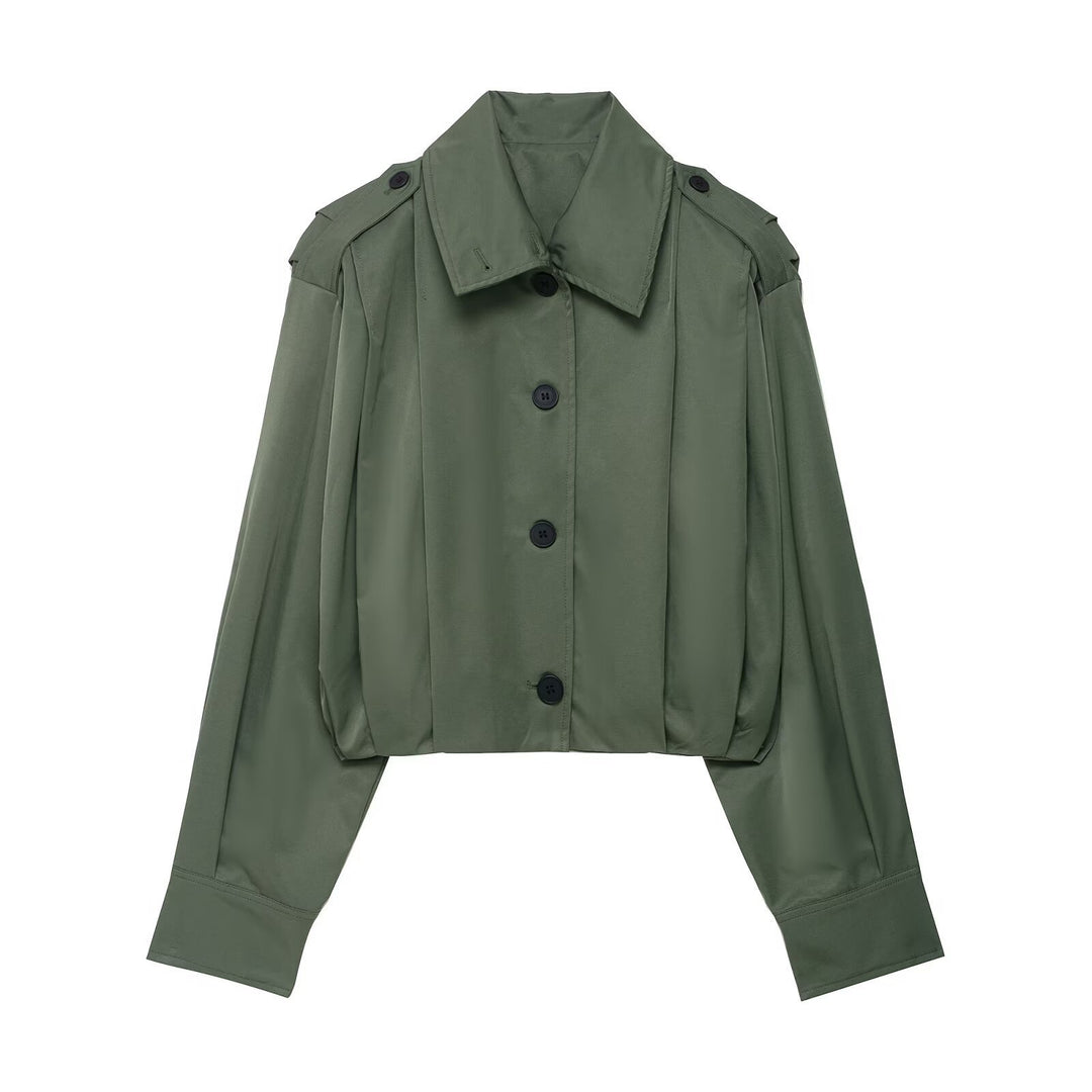 Damen cropped Blusenjacke mit elegantem Schnitt und Knopfdetails Drune