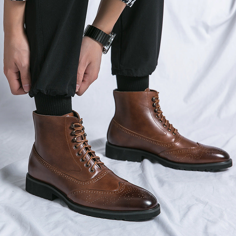 Herren klassische Brogue-Schnürstiefelette mit perforiertem Wingtip und griffiger Gummisohle Drune