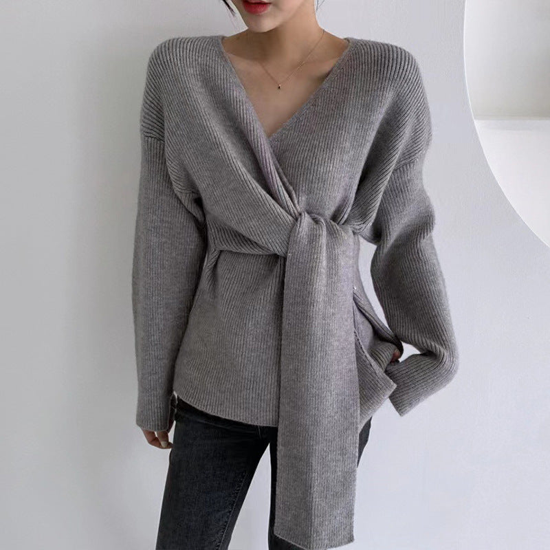Damen Wickelpullover mit lässigem Schnitt und modischen Bindebändern Drune