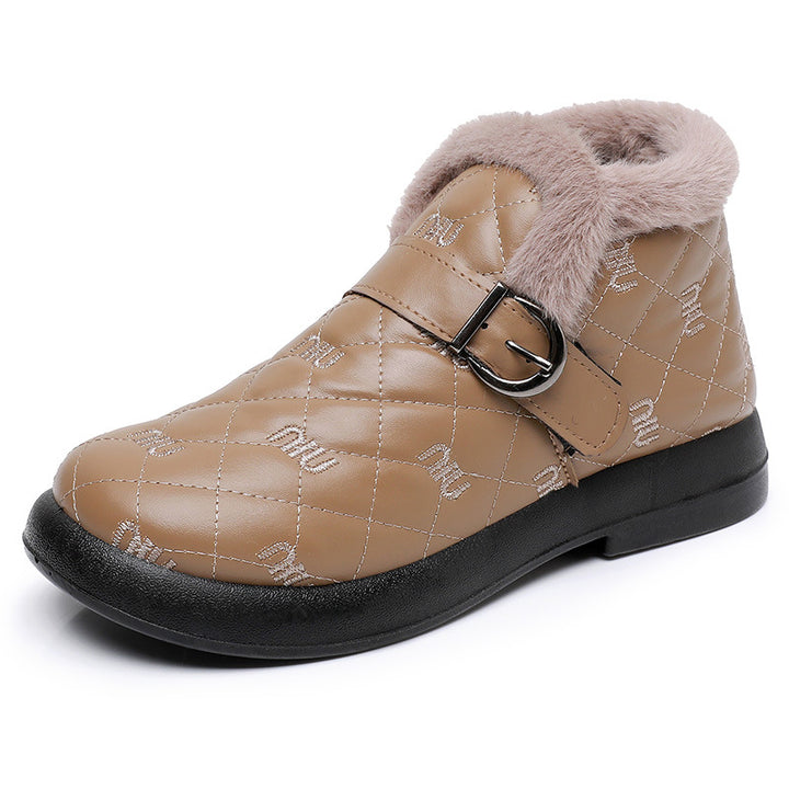 Damen Warme Fleecegefütterte Stiefeletten mit dekorativem Schnallenverschluss Drune