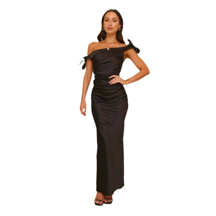 Damen Elegantes Maxikleid mit schulterfreiem Design und raffinierten Bindebändern Drune