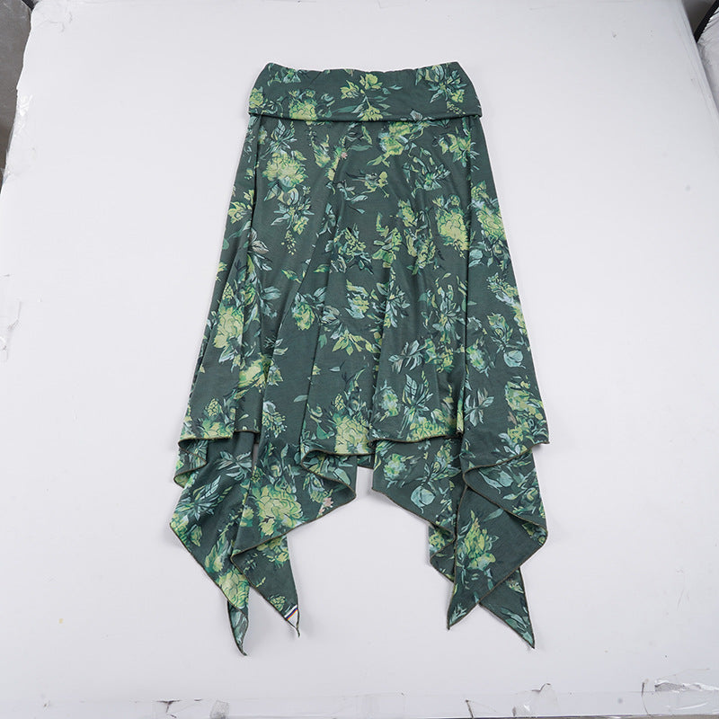 Damen asymmetrischer Wickelrock mit floralem Design und elastischem Bund Drune