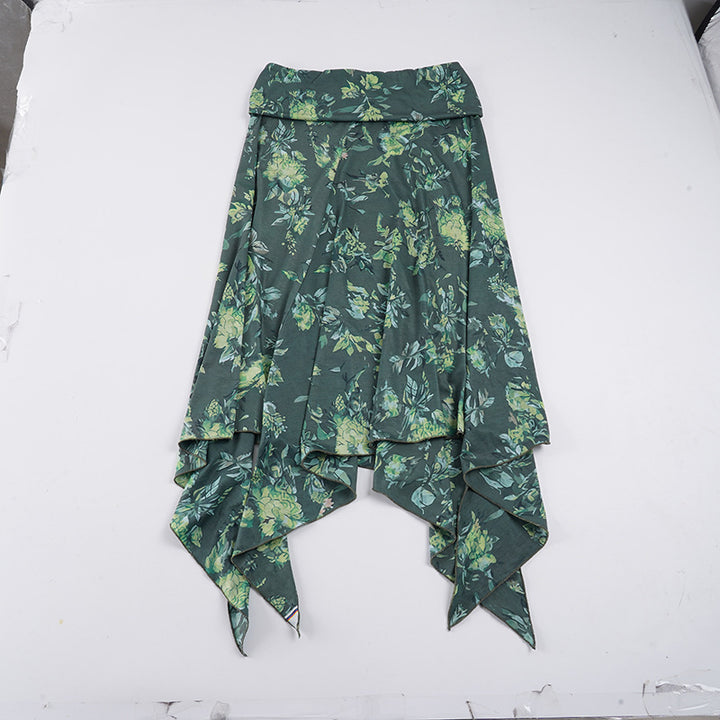 Damen asymmetrischer Wickelrock mit floralem Design und elastischem Bund Drune