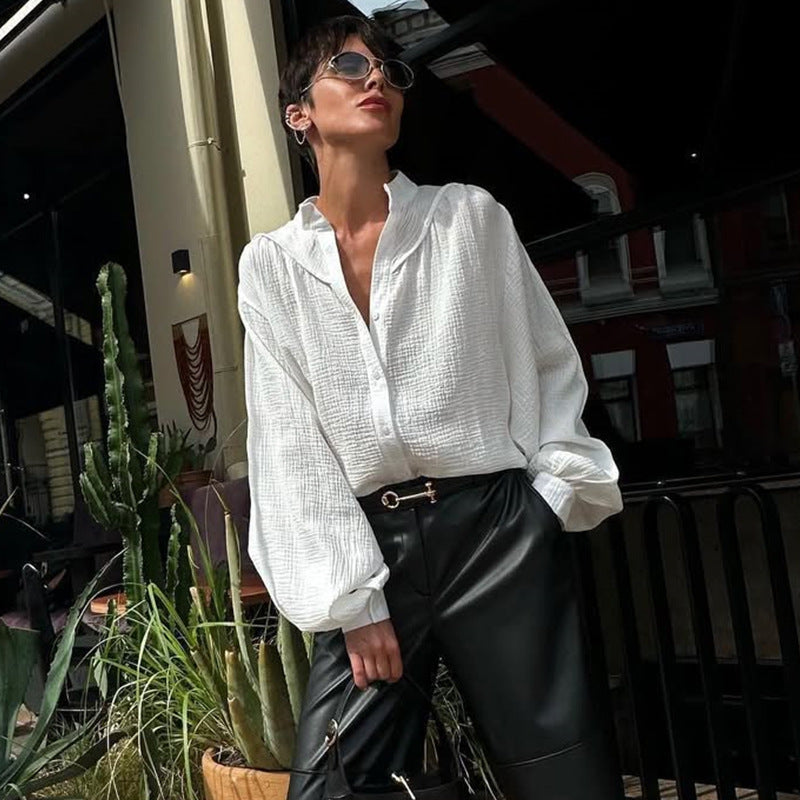Damen luftige Oversize-Bluse mit strukturiertem Gewebe Drune