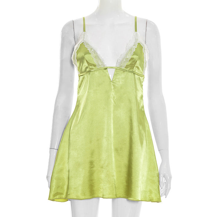 Damen Nachtkleid mit eleganten Spitzenakzenten und verführerischem V-Ausschnitt Drune