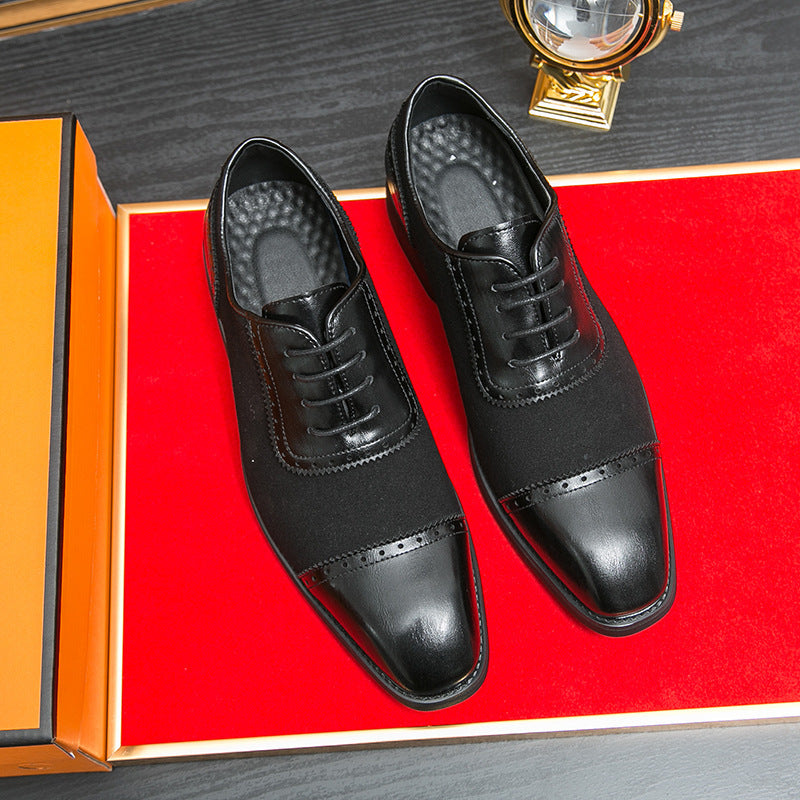 Herren elegante Oxford-Halbschuhe mit Kapzehen-Design, Leder-Textilmix und gepolstertem Komfortfußbett Drune