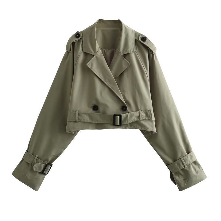 Damen cropped Trenchjacke mit doppelten Knopfdetails Drune