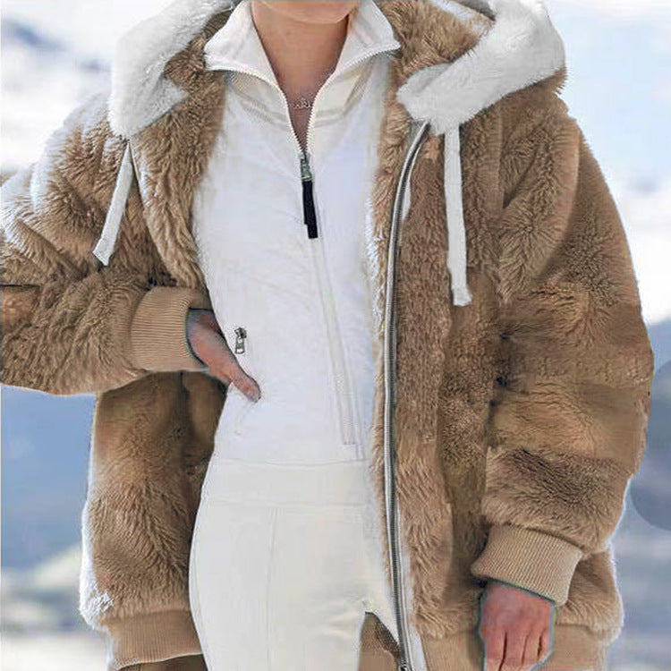 Damen nan kuschelige Kapuzen-Teddyjacke mit wattiertem Innenfutter und Rippbündchen Drune