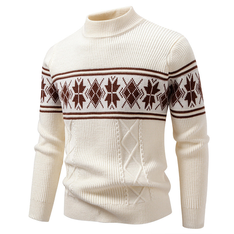 Herren nan Winter-Strukturpullover mit kurzem Stehkragen und Norwegermuster Drune