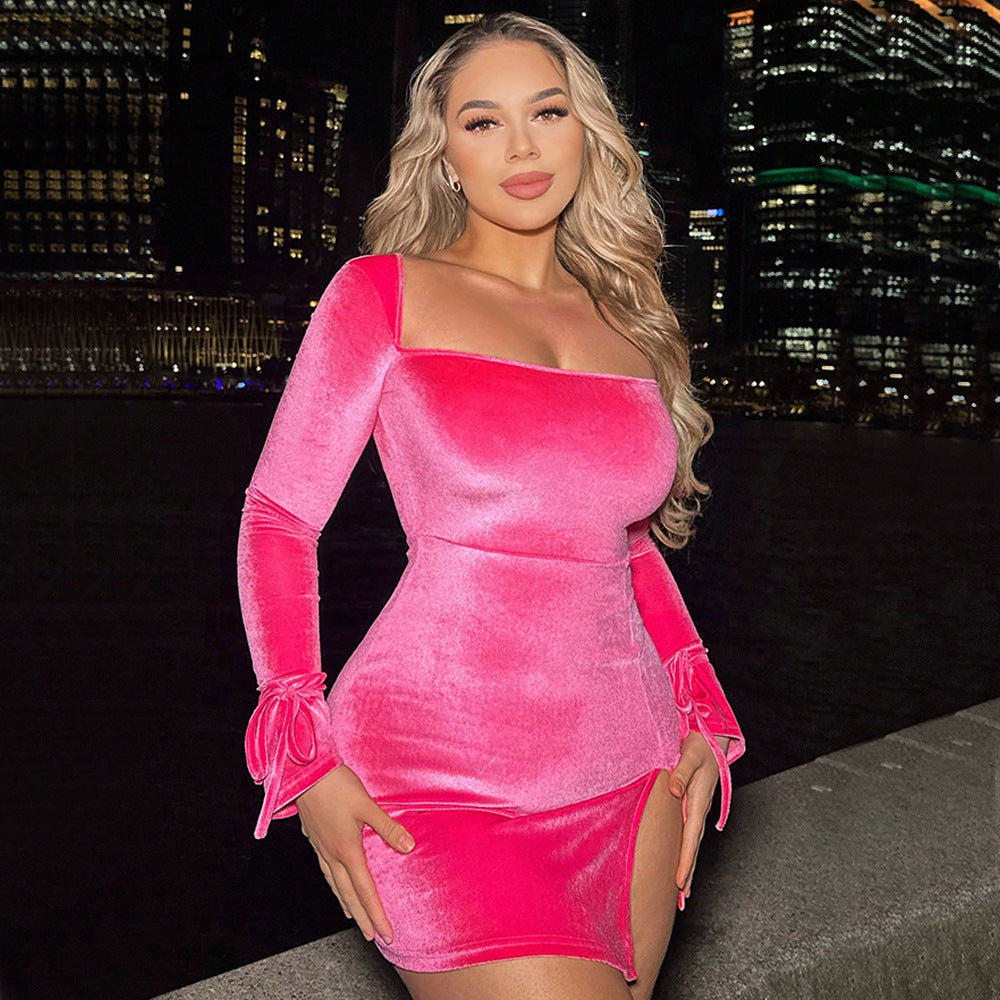 Damen Mini-Kleid mit eleganten Puffärmeln und offener Rückenpartie Drune
