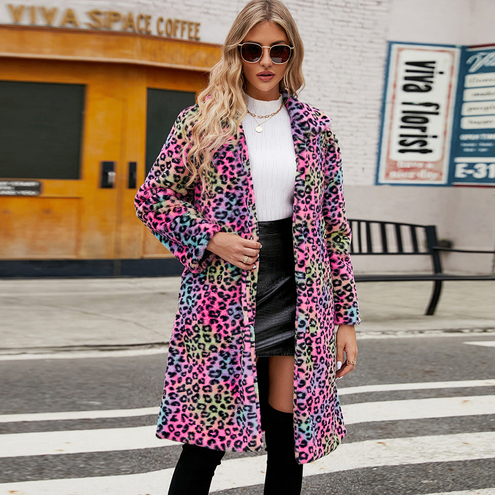 Damen Flauschiger Plüschmantel im Leoparden-Look Drune