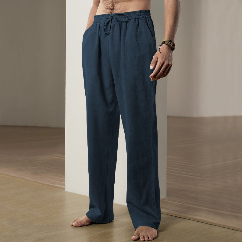 Herren nan leichte Relaxhose aus Leinenmix mit elastischem Tunnelzugbund und geradem Bein Drune