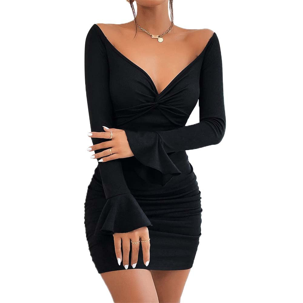 Damen Minikleid mit tiefem V-Ausschnitt und schmalem Rock Drune
