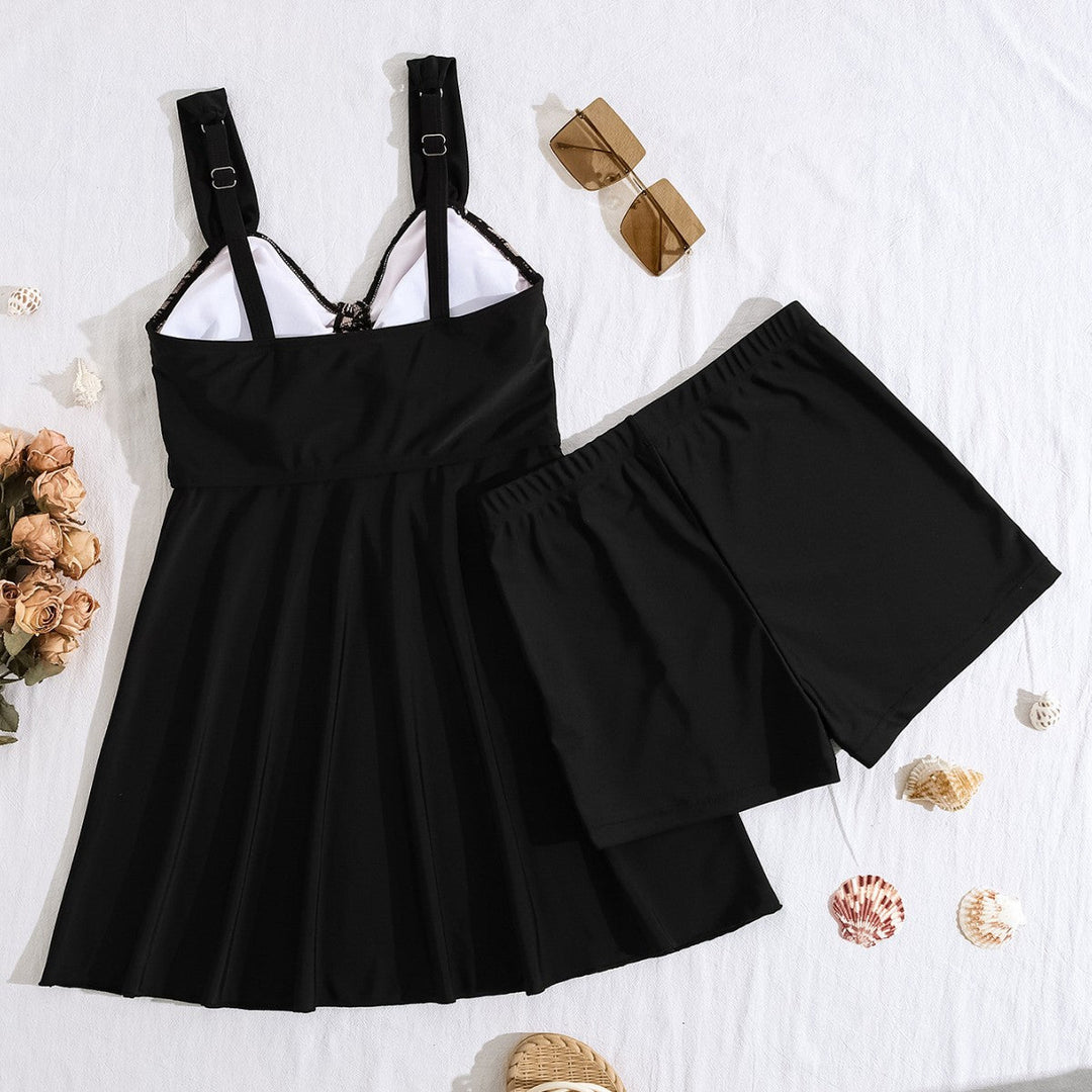 Damen Badekleid mit Dekorativer Spitze und Schmeichelndem Schnitt Drune