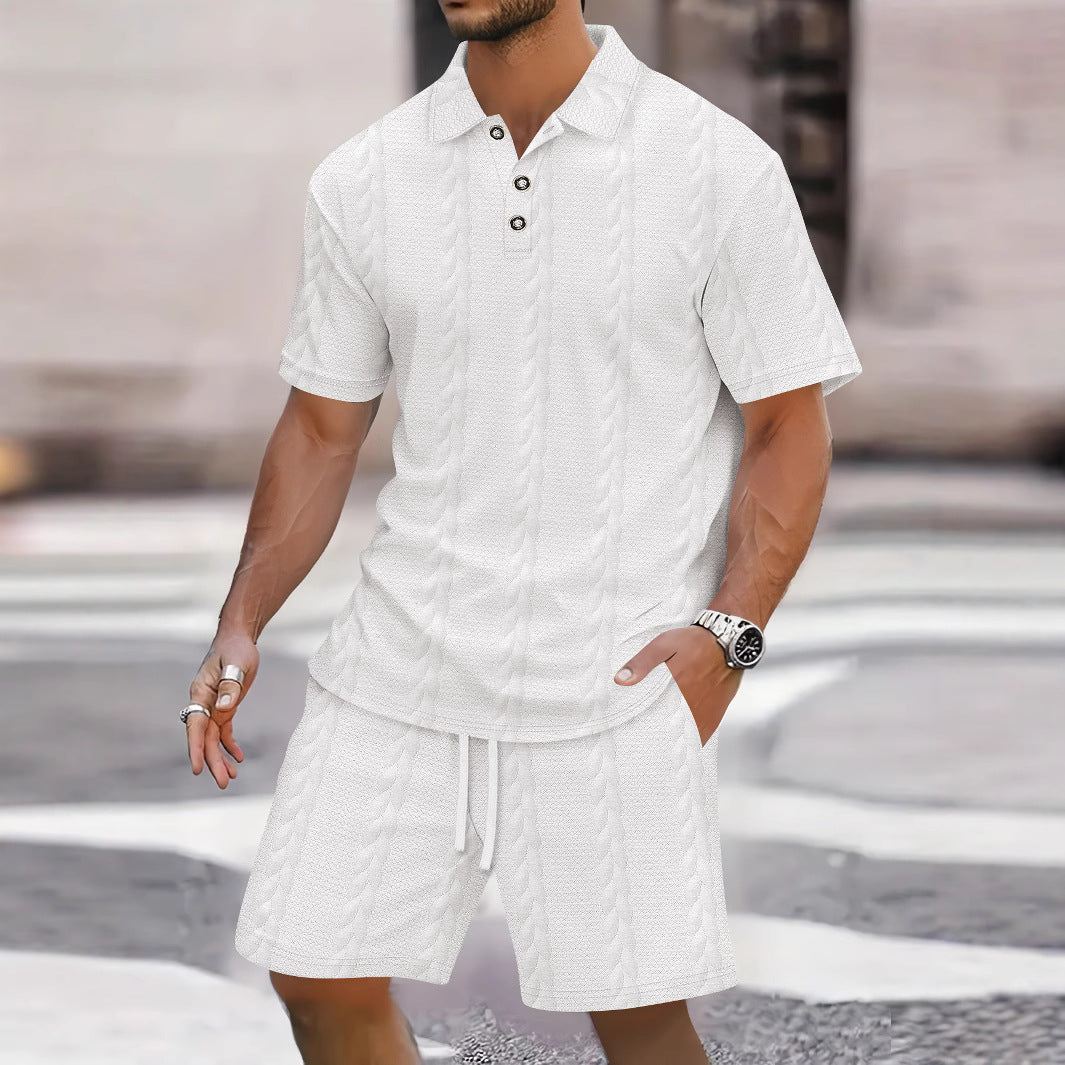 Herren Freizeit-Set mit strukturiertem Poloshirt und Shorts Drune