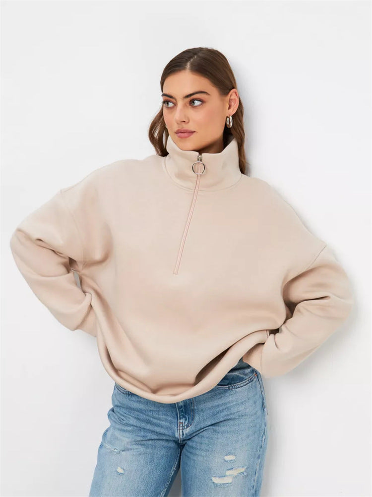 Damen Oversized Kapuzenpullover mit hohem Kragen und Reißverschluss Drune