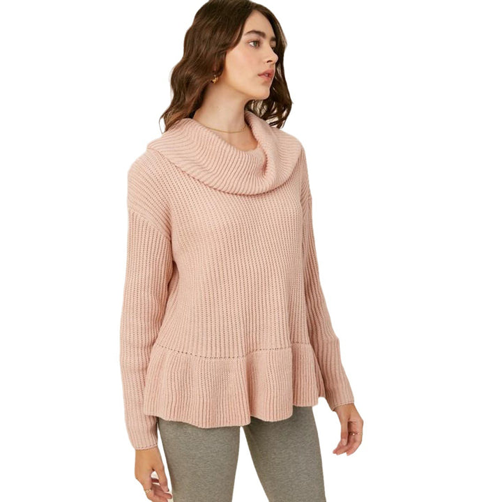 Damen Gemütlicher Strickpullover mit weitem Kragen und voluminösem Saum Drune