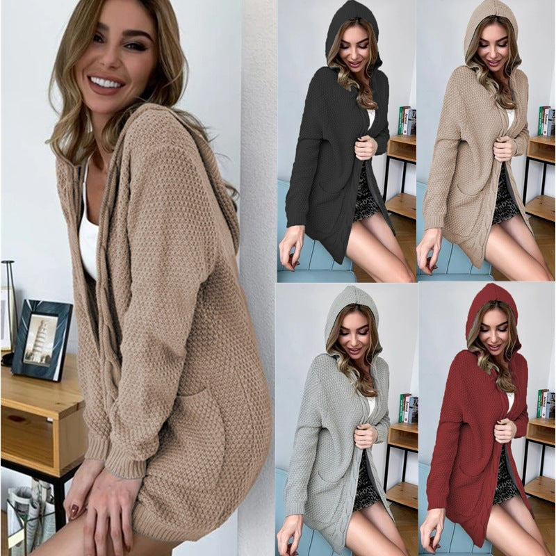 Damen Grobe Strickjacke mit Kapuze und tiefen Taschen Drune
