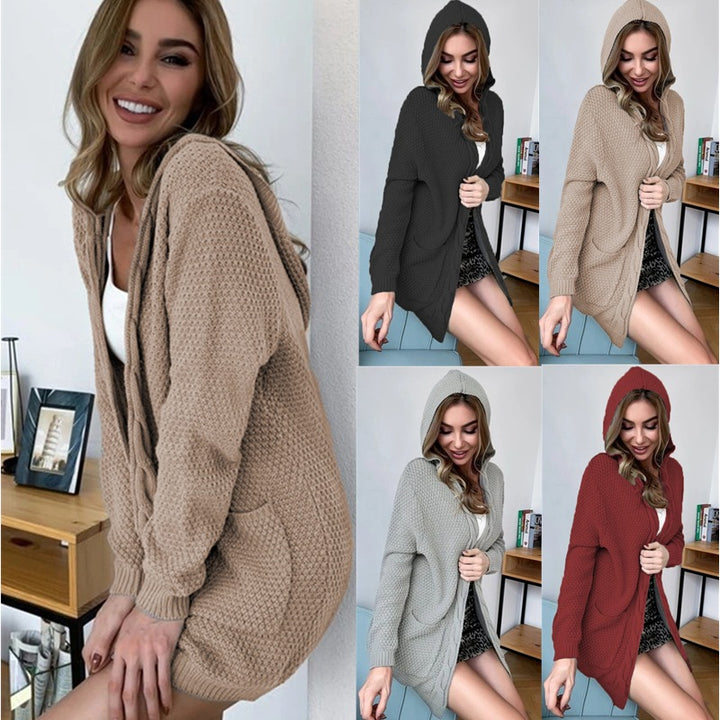 Damen Grobe Strickjacke mit Kapuze und tiefen Taschen Drune