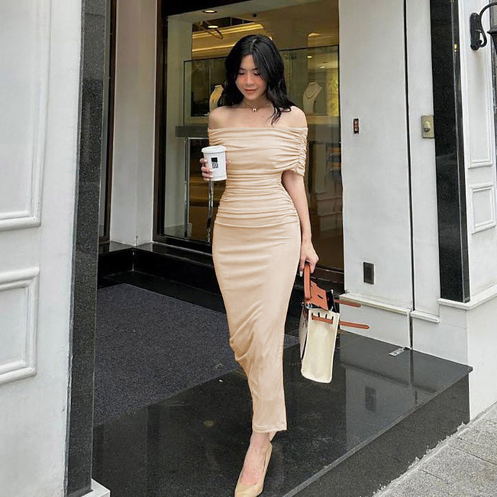 Damen Elegantes schulterfreies Cocktailkleid mit Raffungen Drune
