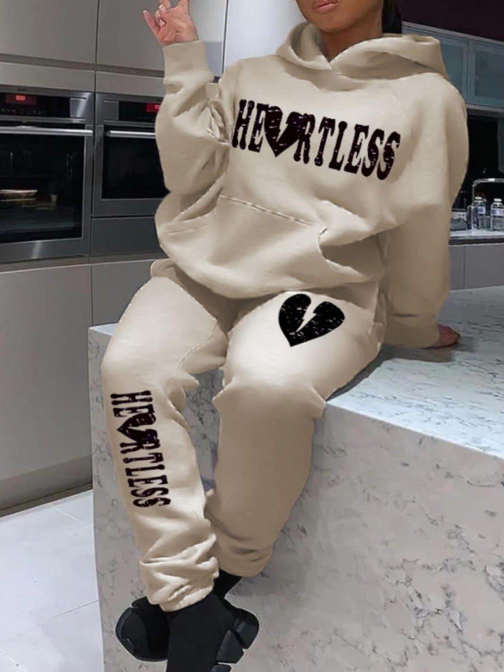Damen Kapuzenpullover und Jogginghose Set mit auffälligem Graffiti-Design Drune