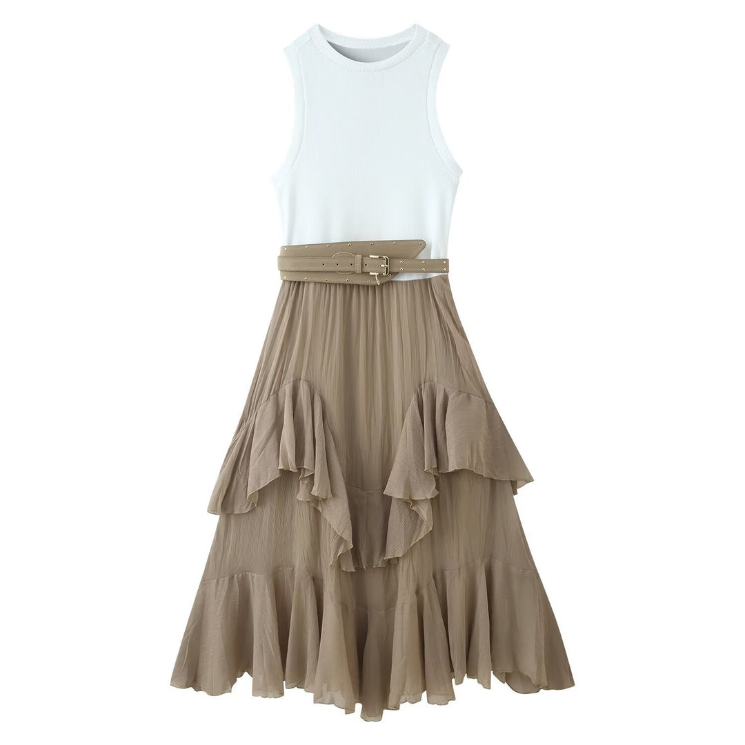 Damen Maxikleid mit raffiniertem Rüschendesign und elegantem Gürtel Drune