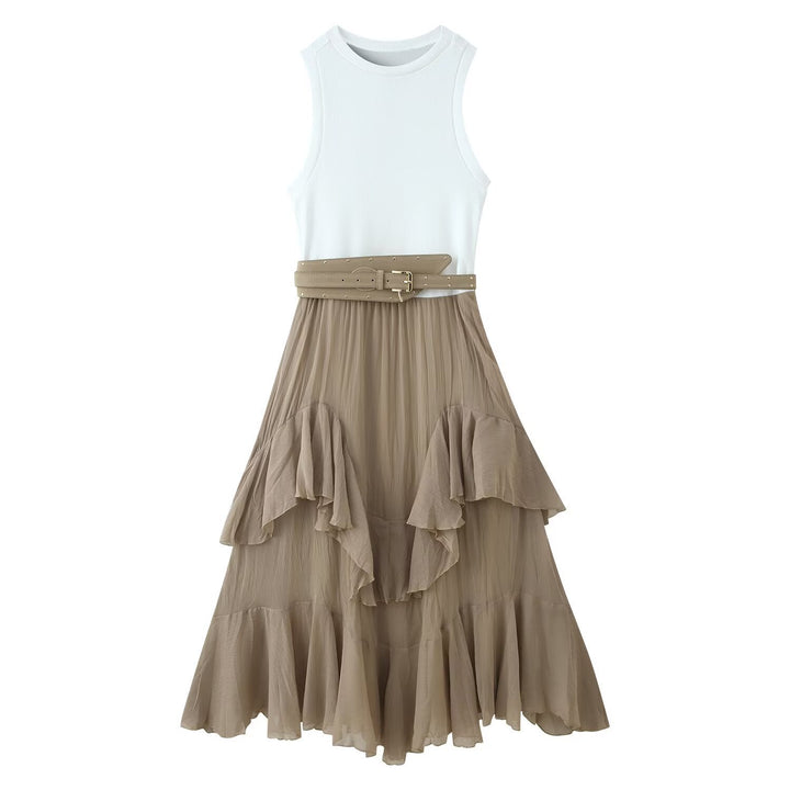 Damen Maxikleid mit raffiniertem Rüschendesign und elegantem Gürtel Drune