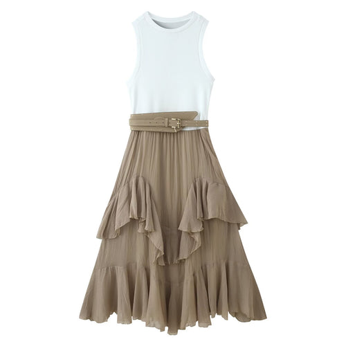 Damen Maxikleid mit raffiniertem Rüschendesign und elegantem Gürtel Drune