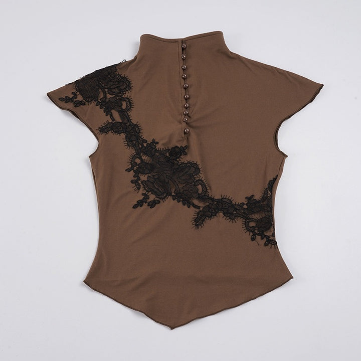 Damen Elegantes Spitzenoberteil mit modischen Knopfdetails Drune