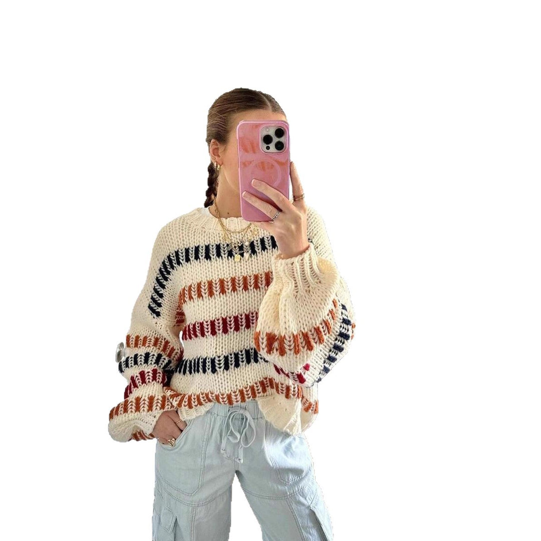 Damen Grobstrickpullover mit bunten Streifen und Oversized-Schnitt Drune