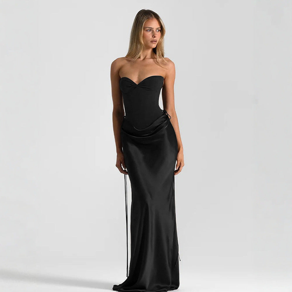 Damen elegantes figurbetontes Abendkleid mit raffiniertem Rüschendesign und verstellbaren Trägern Drune
