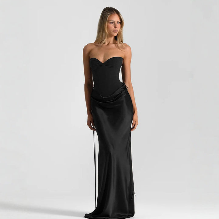 Damen elegantes figurbetontes Abendkleid mit raffiniertem Rüschendesign und verstellbaren Trägern Drune