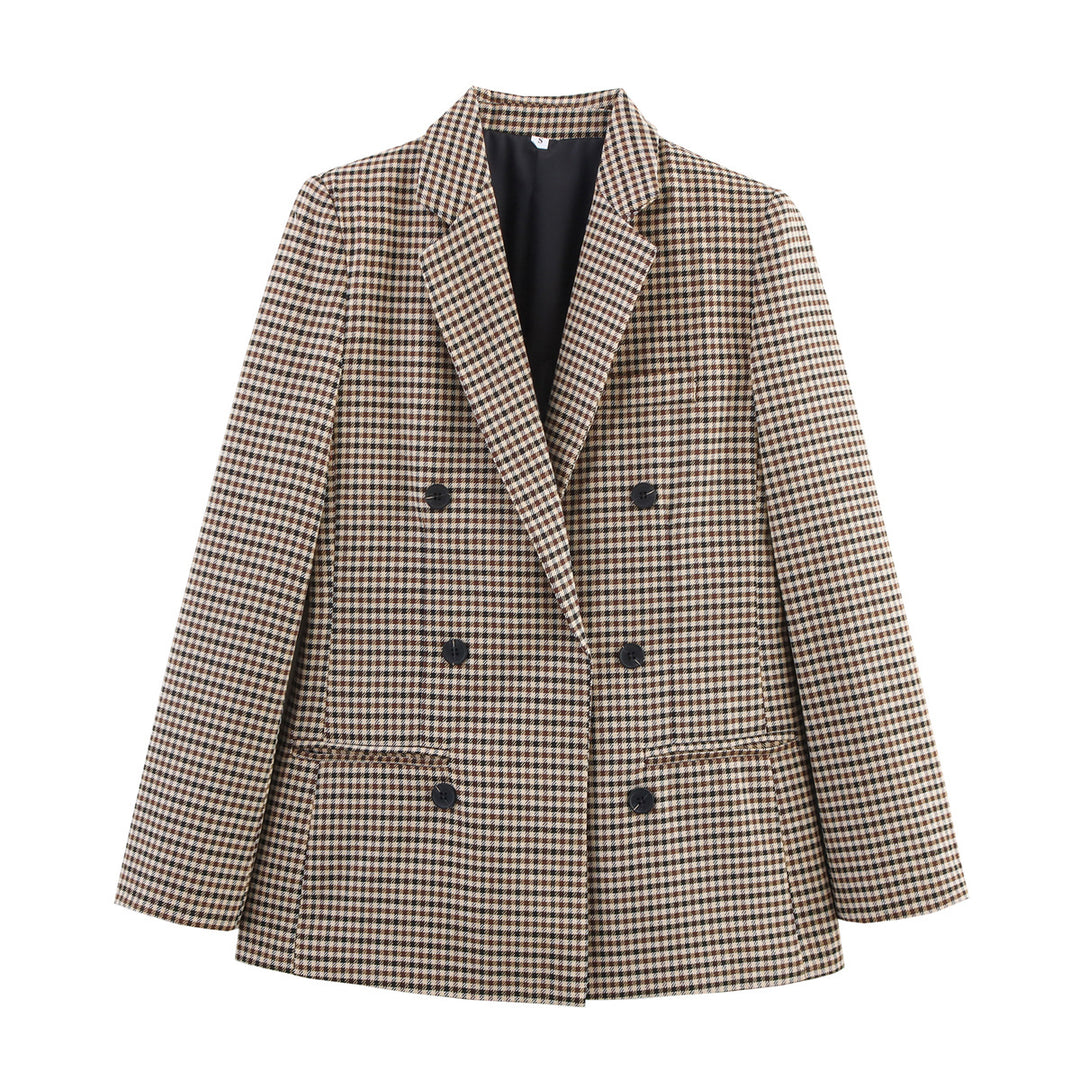 Damen Karierter Blazer mit doppelter Knopfleiste Drune