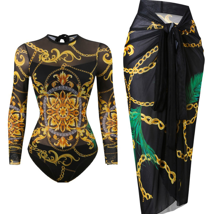 Damen Badeanzug mit elegantem transparentem Wickelrock Drune