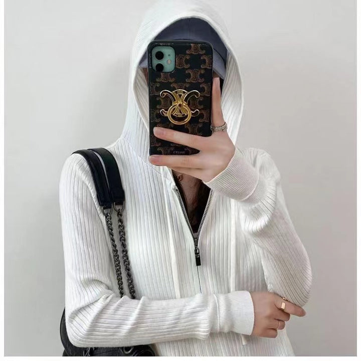 Damen Strickjacke mit Kapuze und feiner Rippstruktur Drune