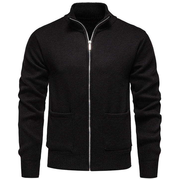 Herren nan feinstrukturierter Reißverschluss-Strickcardigan mit Stehkragen und aufgesetzten Taschen Drune