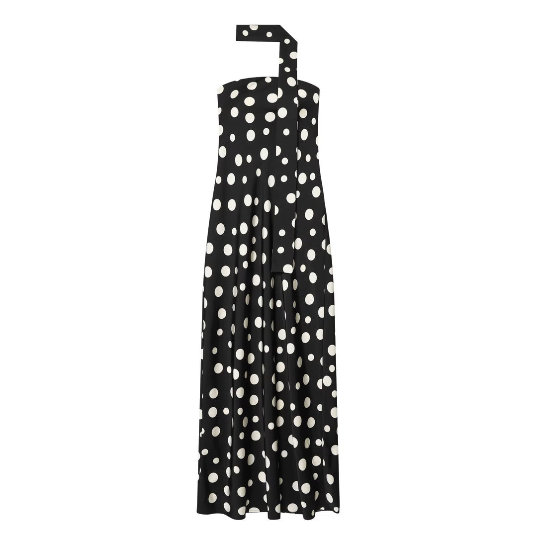 Damen Maxikleid mit asymmetrischem Träger und verspieltem Punktemuster Drune