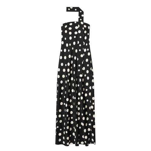 Damen Maxikleid mit asymmetrischem Träger und verspieltem Punktemuster Drune