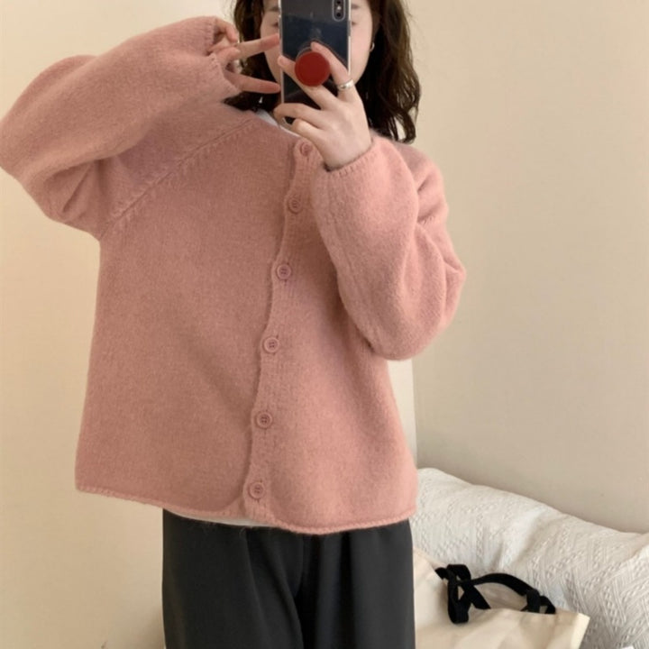 Damen kuscheliger Strickcardigan mit Knopfleiste und weitem Schnitt Drune