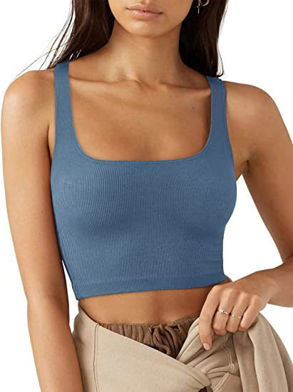 Damen Crop Top mit geripptem Stoff und breiten Trägern Drune