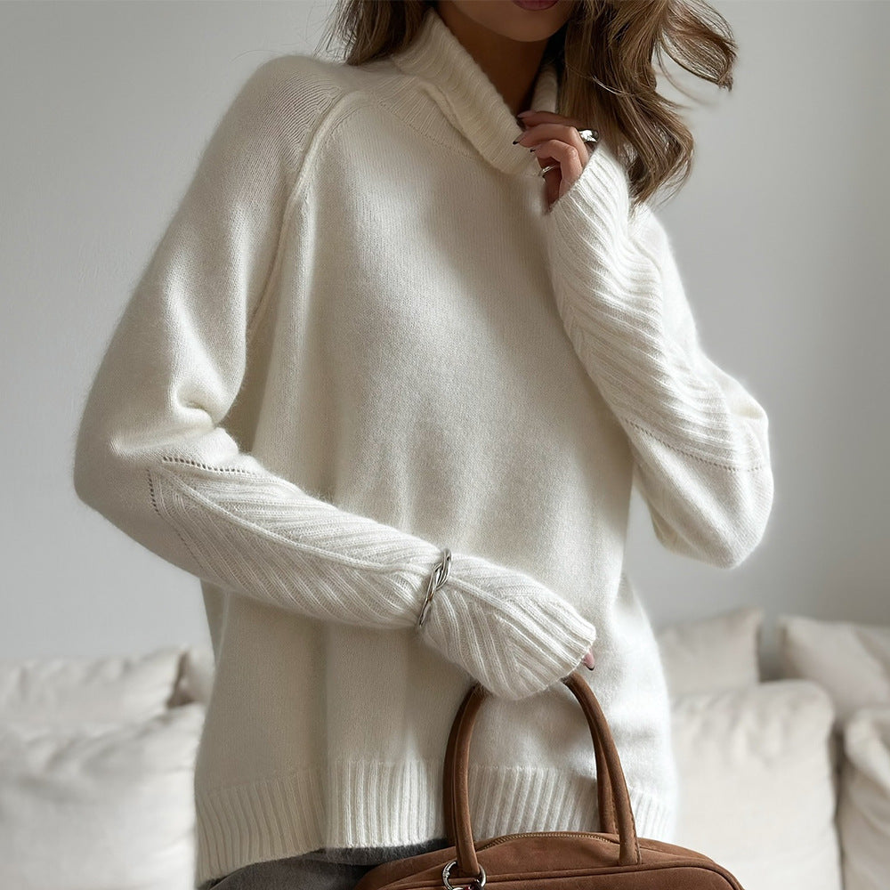 Damen Pullover mit hohem Kragen und feinem Strick Drune