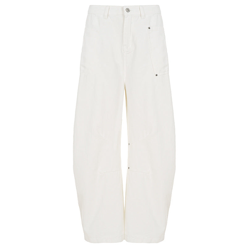 Damen Weite Cargo-Hose mit praktischen Seitentaschen und Hochbund Drune