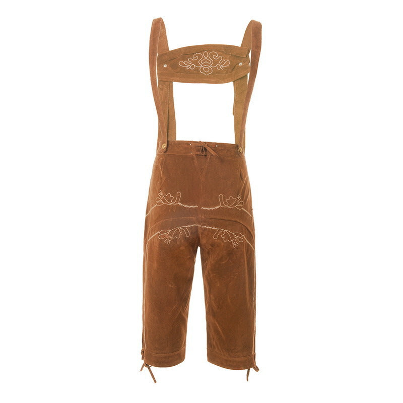 Herren nan traditionelle Wildleder Lederhose mit bestickten Trägern und Kniebund Drune