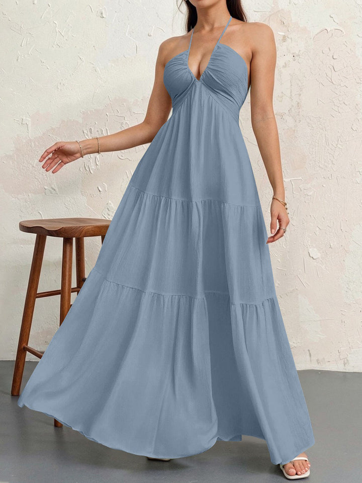 Damen Maxikleid mit tiefem V-Ausschnitt und luftiger Silhouette Drune