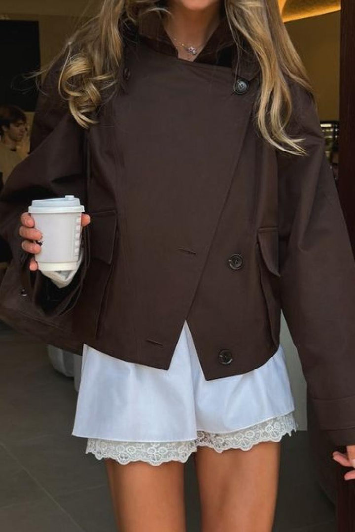Damen Kurze Jacke mit lässigem Schnitt und großen Taschen Drune