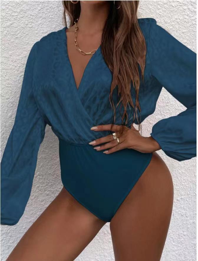 Damen Bodysuit mit elegantem Wickelausschnitt und voluminösen Ärmeln Drune