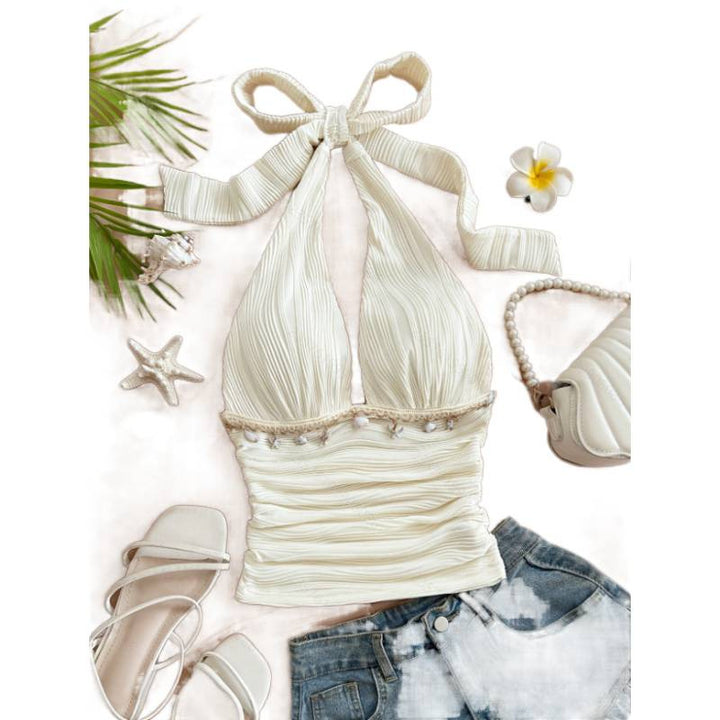 Damen Hochflexibles Crop-Top mit nahtlosem Design und Rüschen Drune