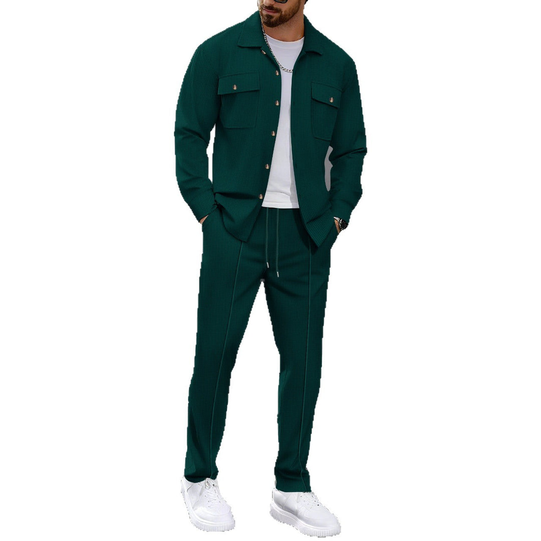Herren modisches Freizeitanzug Set mit strukturiertem Hemd und bequemer Hose Drune