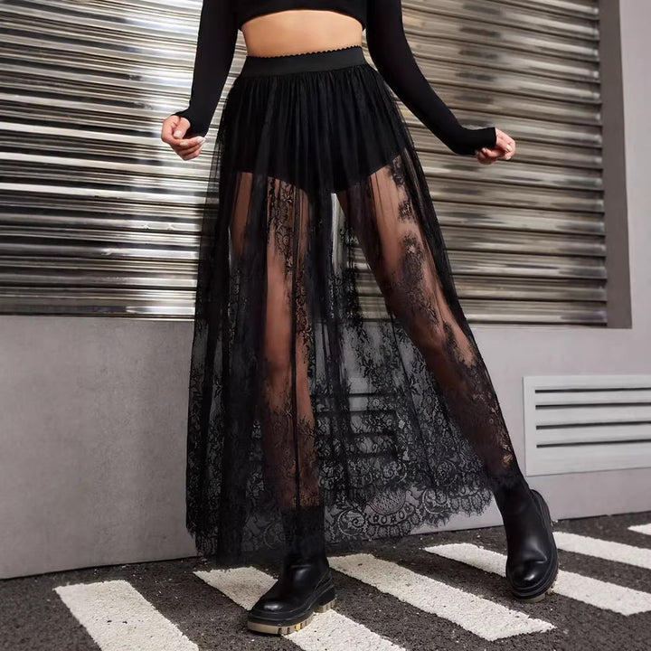 Damen Elegante Spitzen-Maxiröcke mit hohem Bund Drune